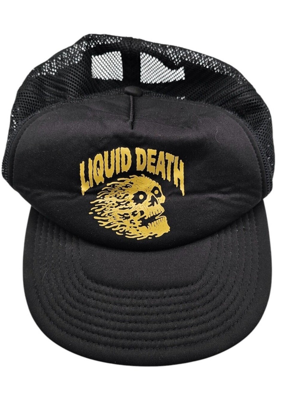 Liquid Death Skull Black / Blk GoldSnapback Mesh Trucker Hat